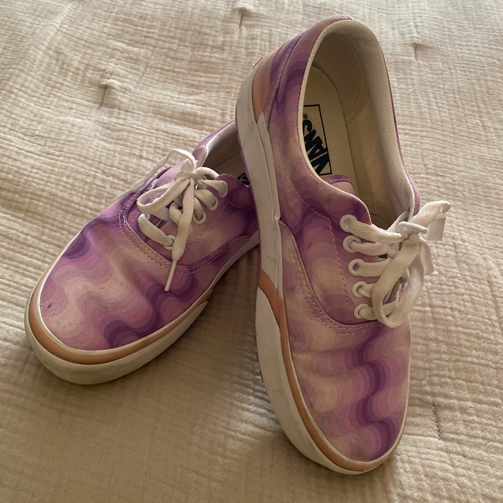 Purple and white pink Planform vans tennis shoes